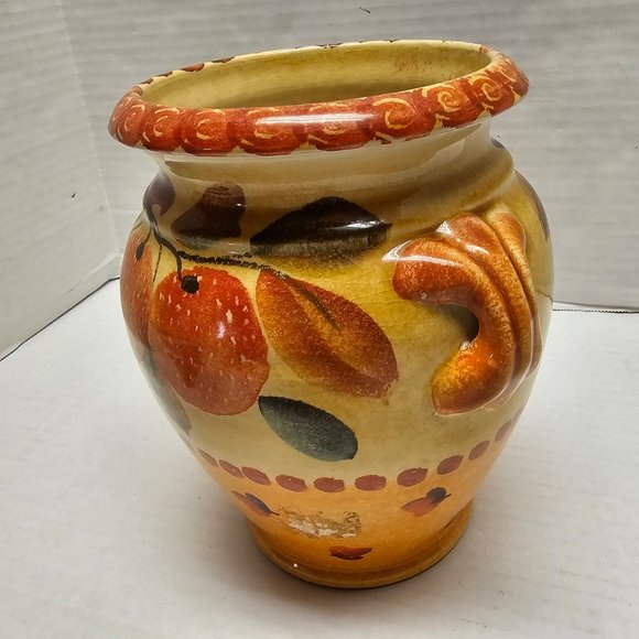 Italica ARS Hand Painted Pottery Ceramic warm orange Fruit Peach Vase Italy - Picture 7 of 16
